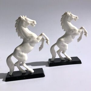 pair of rearing horse figurines stallions equestrian vintage white black plastic